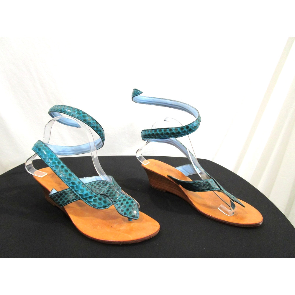 Phia Handmade Green Genuine Snakeskin Leather Wrap Around Sandals Women 8.5-9